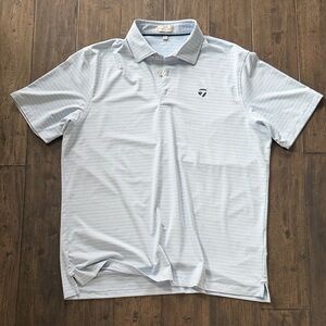 Sun Day Red TaylorMade Polo Shirt Men’s L Light Blue Striped Performance Golf